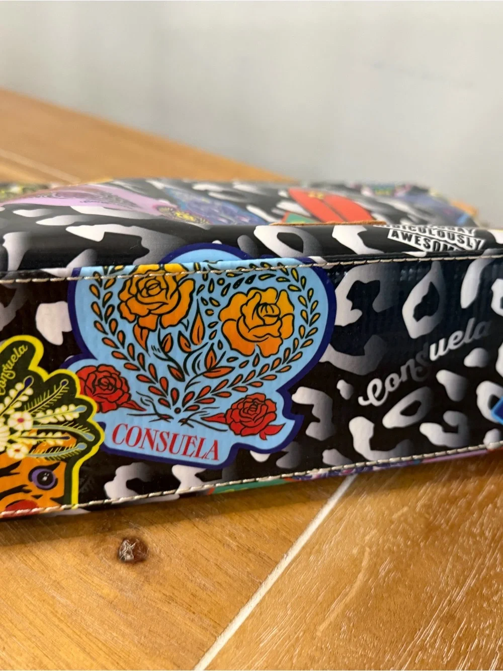 New Consuela Black Leopard Print Sticker-Style Cross body